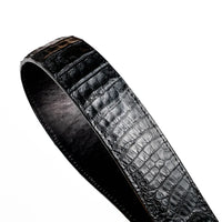Hand-stained gradient full-grain leather lining inside black crocodile belt