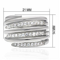 Top view of polished rhodium brass ring featuring a sparkling clear cubic zirconia.