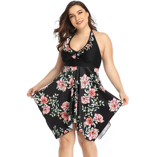 Plus Size Printed Swimsuit with Skirted Top