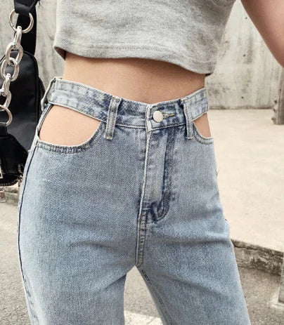 Women’s High Waist Loose Fit Blue Denim Trousers