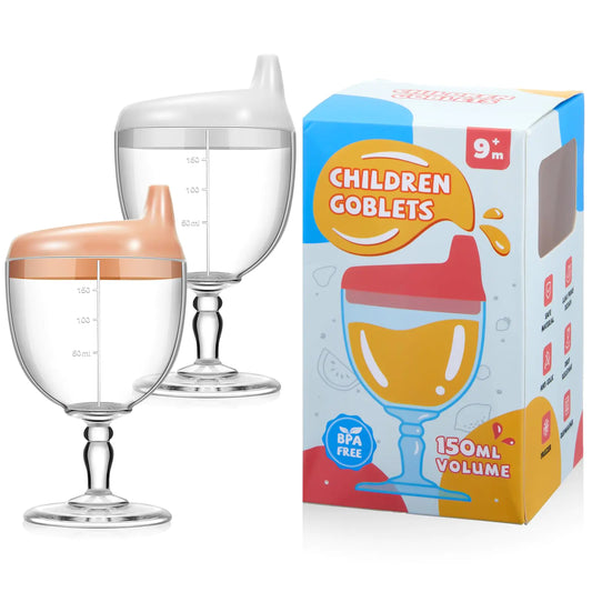 Lallisa 2 Pack Baby Wine Sippy Cup Spill Resistant Wine Glass Sippy Cup for Toddlers Stemware Design Baby Bottle Wine Glass Plastic Goblet Cup with Lid for Kids Daily Birthday Party (Pink White)