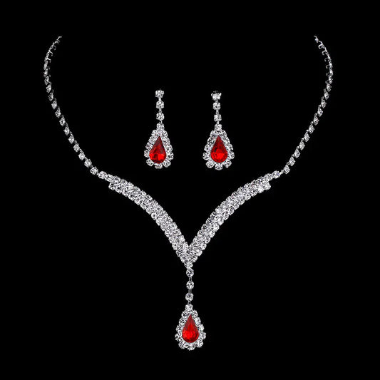 Bridal Jewelry Set with V-Neck Drop Pendant and Earrings