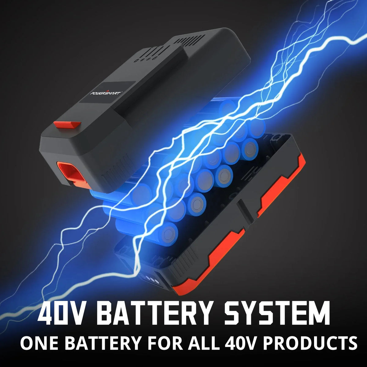Cordless 40V lawn mower with battery charging on the side of the garage.