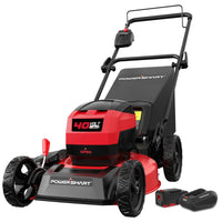 TrustyMall 40V cordless push lawn mower with 17-inch deck and battery on grass.