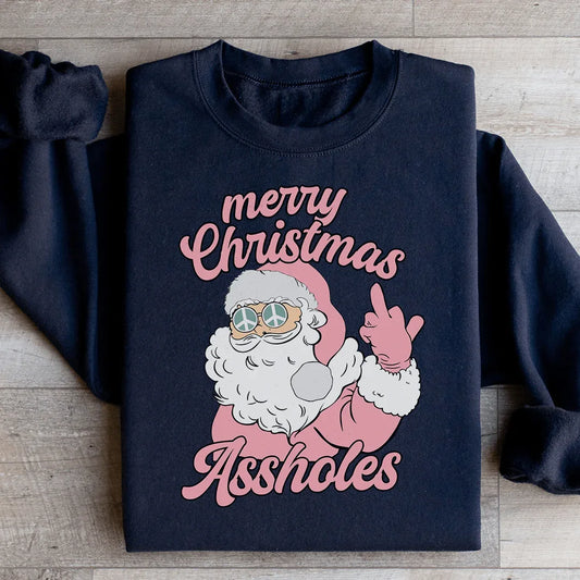 Black sweatshirt with 'Merry Christmas A sholes' text in festive font, small size