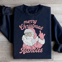Black sweatshirt with bold 'Merry Christmas A sholes' message, small size, cozy fleece fabric