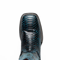 Upper view of Missouri python skin cowboy boot highlighting premium materials and design.
