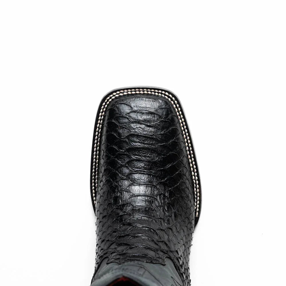 Interior shot showing signature red leather lining inside Missouri Python cowboy boot.