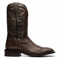 Side view of Missouri cowboy boot showing full-grain leather shaft and red interior lining.