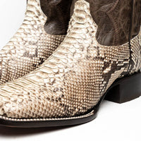 Missouri Natural boot profile showcasing square toe and detailed python skin texture.
