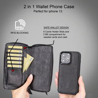 Detachable Leather Zipper Wallet Cases for Apple iPhone 13 Series - Trustymall