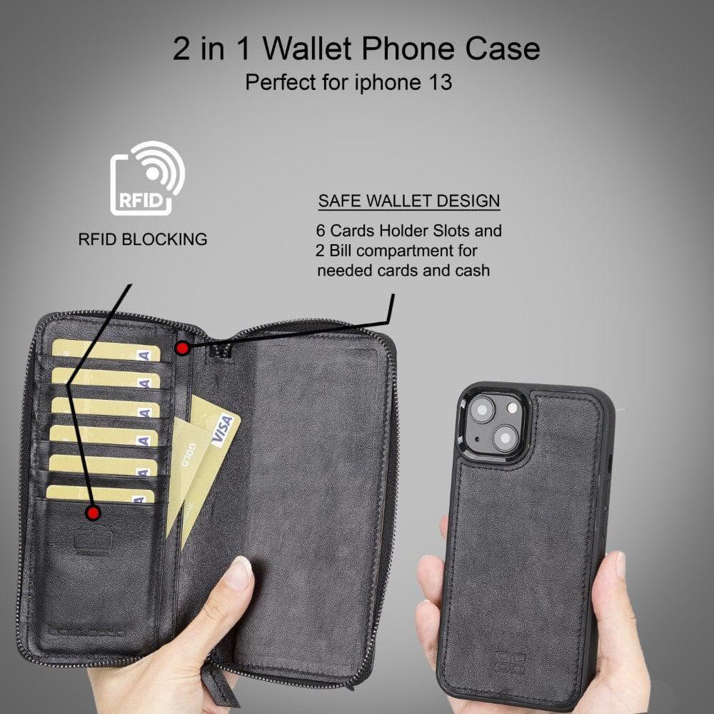 Detachable Leather Zipper Wallet Cases for Apple iPhone 13 Series - Trustymall
