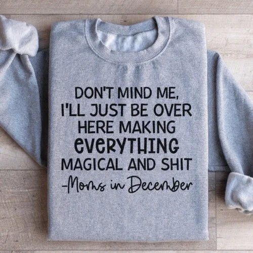 Sport grey Moms In December sweatshirt displayed front view on plain background.