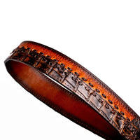 Full length view of Montana Belt displaying caiman and calfskin leather and classic Western design.