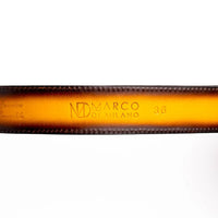 Side angle of Montana Belt showing detailed texture of crocodile skin and rich brown leather.