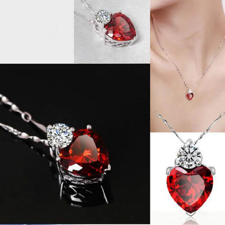 Heart-Shaped Zirconia Earrings and Necklace Set