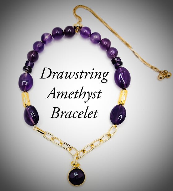 18k Gold plated Natural Amethyst Drawstring Bracelet