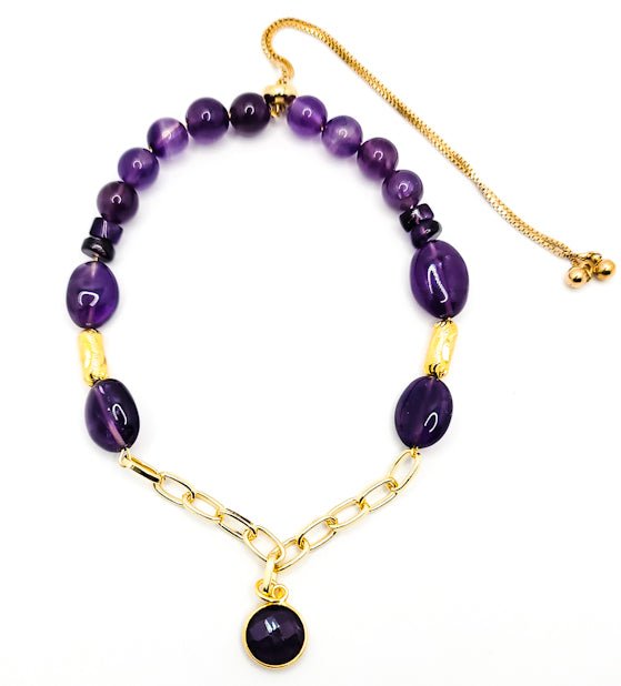 18k Gold plated Natural Amethyst Drawstring Bracelet