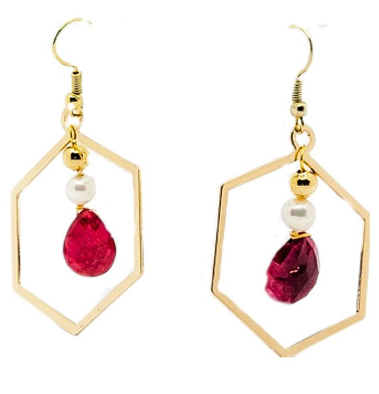 Natural Ruby Tear Drop Hoop Earrings