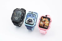 Close-up of the 4G Android kids smartwatch screen showing digital time and notifications.