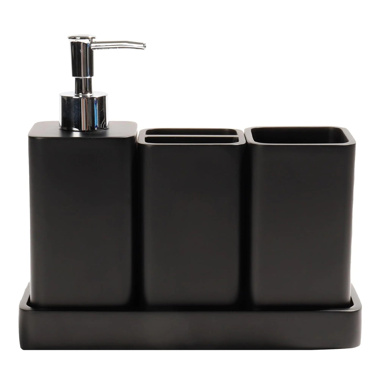 YMXYJM Bathroom Accessories Set 4 Pcs Bathroom Accessory Set Soap Dispenser Toothbrush Holder Qtip Holder Set Bathroom Sets Complete Bathroom Sink Set for Modern Home Decor Black