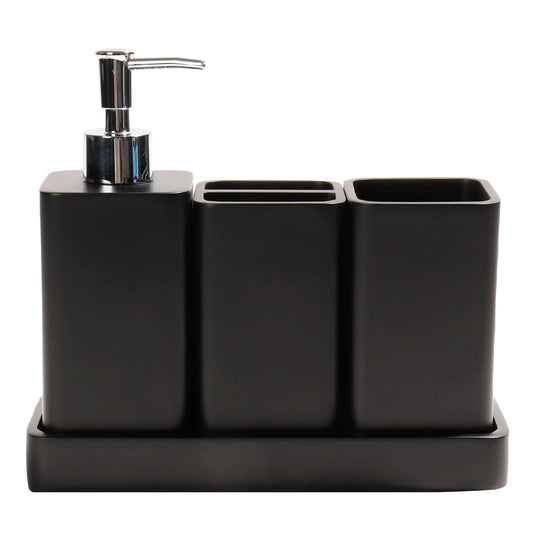 YMXYJM Bathroom Accessories Set 4 Pcs Bathroom Accessory Set Soap Dispenser Toothbrush Holder Qtip Holder Set Bathroom Sets Complete Bathroom Sink Set for Modern Home Decor Black