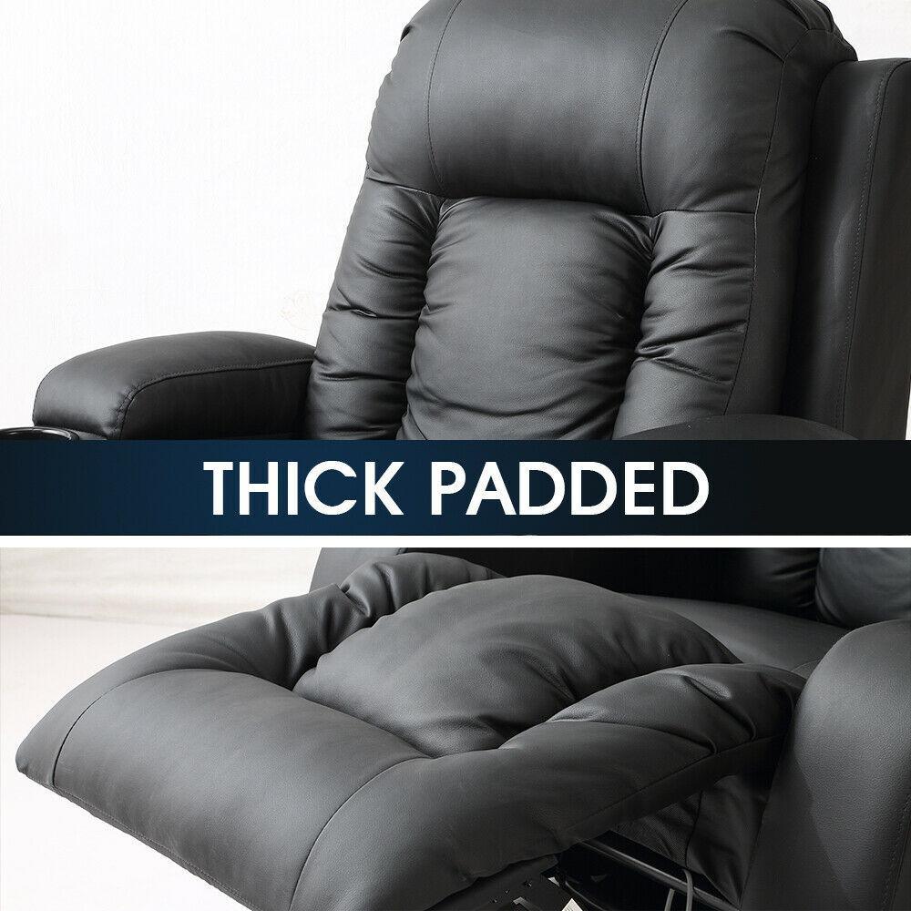 Back view of the full body massage recliner showing the cushioned back and heating massage zones.