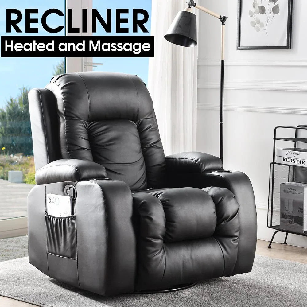 Close-up of control panel on electric massage recliner showing buttons for reclining and massage adjustment.