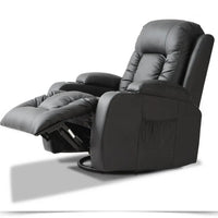 Levede electric massage recliner chair in light brown with thick cushions and padded armrests in a living room.
