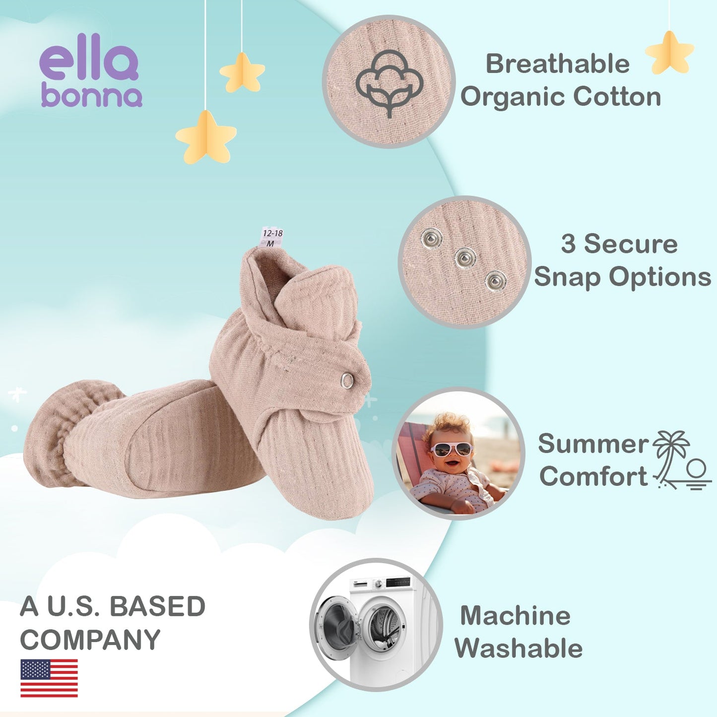 Muslin Stay On Baby Booties Cream