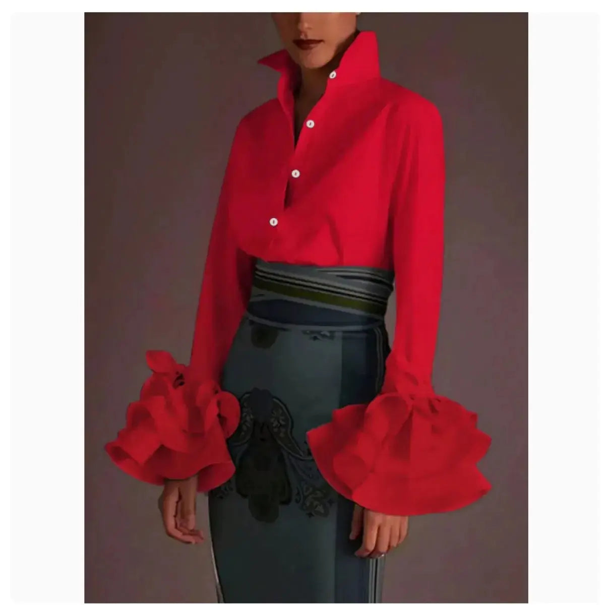 Women's Ruffle Sleeve Slim Shirt