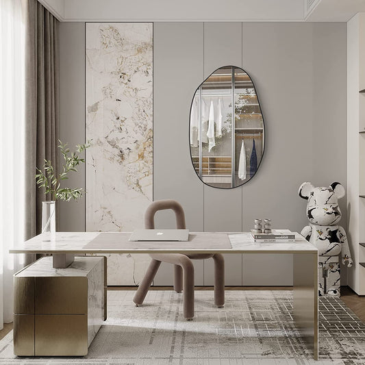 Asymmetrical Wood Framed Wall Mirror for Decoration