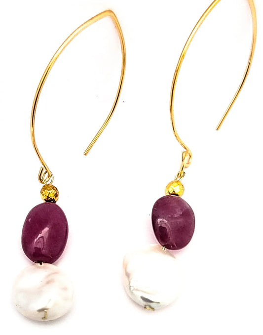 pearl and ruby drop earrings