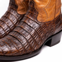 Phoenix Aged Maple cowboy boot displayed upright highlighting smooth leather and scale pattern.