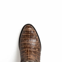Back view of Phoenix Stone Brown cowboy boot showing stitched leather shaft and pull tabs.