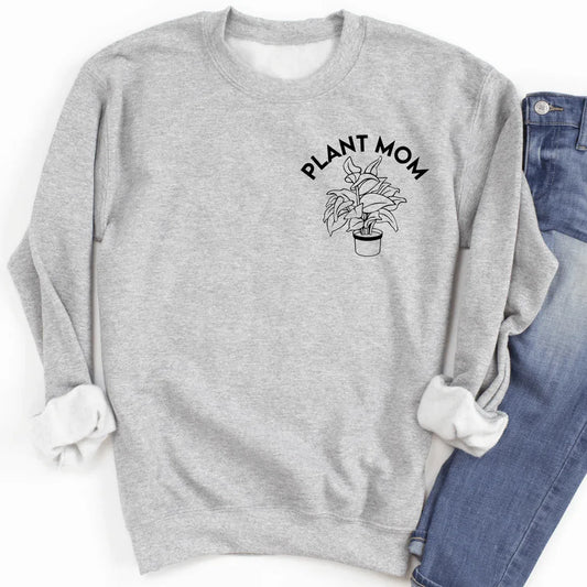 Sport grey Plant Mom sweatshirt with peachy Sunday T-shirt design, size small