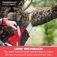 Side view of lightweight cordless chainsaw highlighting ergonomic handle design.