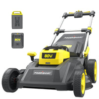 80V cordless self-propelled lawn mower with large 26-inch cutting deck on grass.
