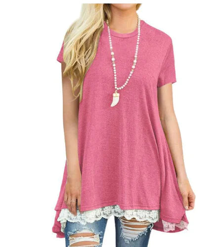 Lace Trim Round Neck Long Sleeve T-Shirt