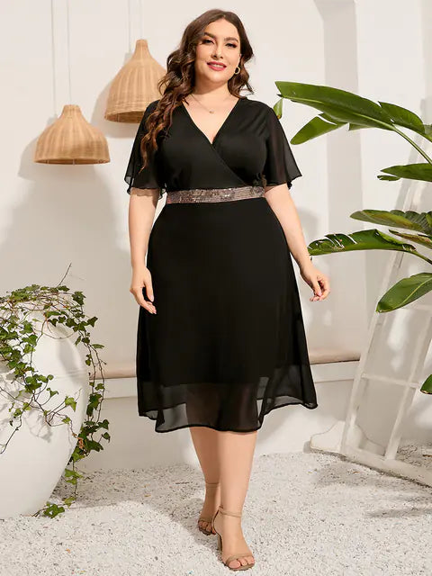 Plus Size Elegant Black Summer Dress for Women