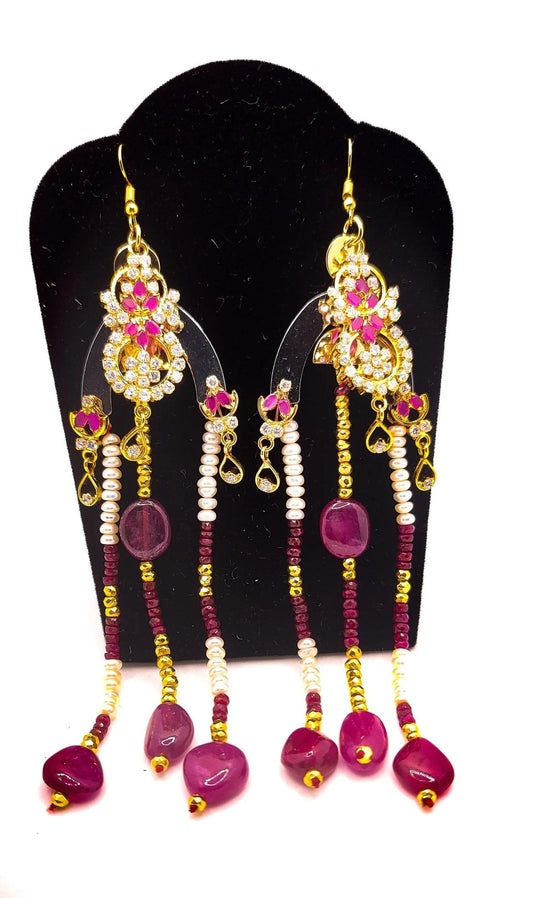 Ruby and Pearls Chandelier Earrings