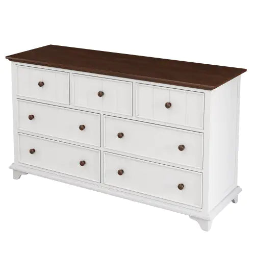 Wooden Captain Seven-Drawer Dresser For Bedroom, Living Room, Kids' Room, White Walnut