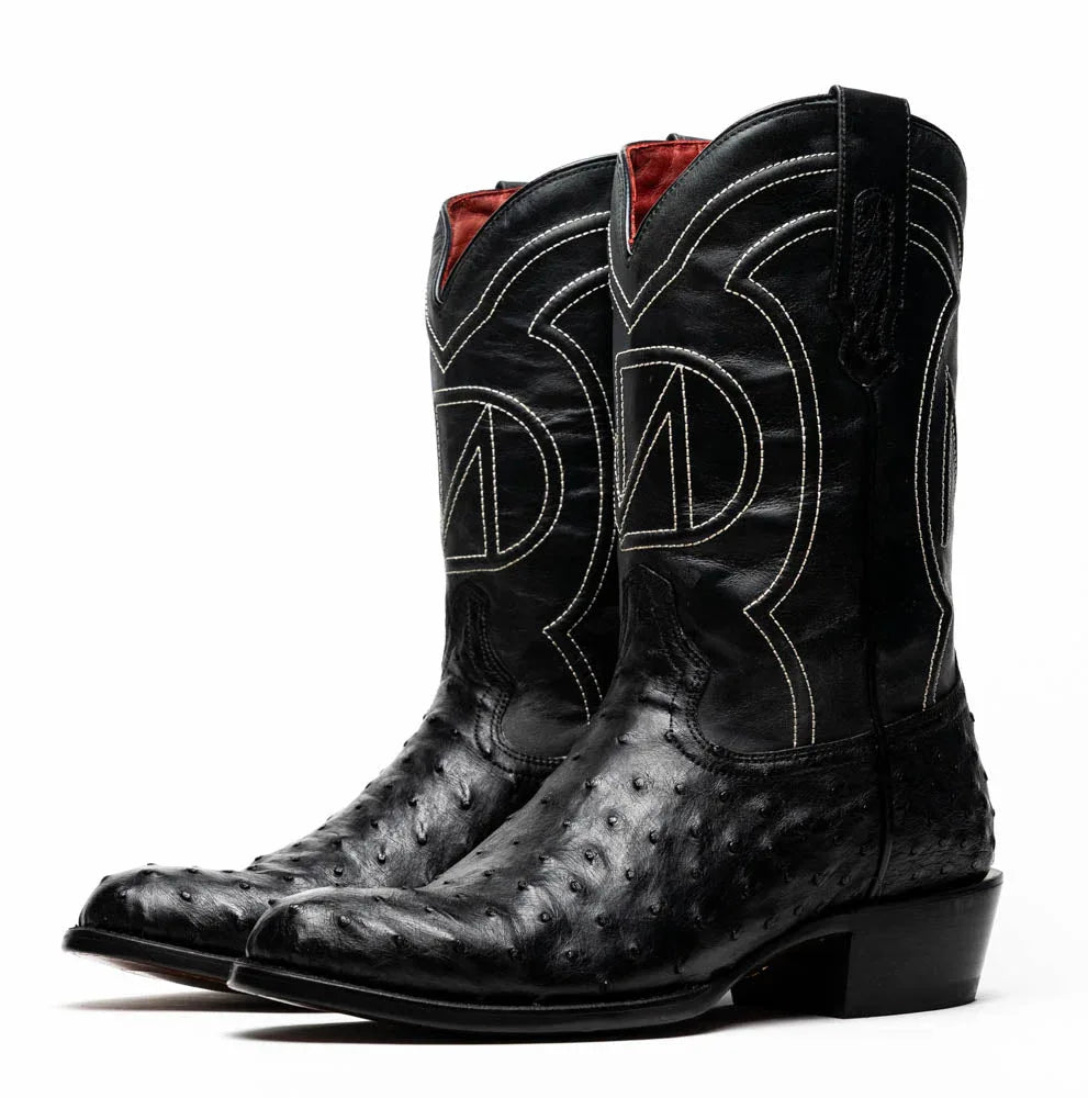 Savannah boot from western collection showing upper with full-grain leather shaft and ostrich texture.