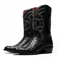 Savannah boot from western collection showing upper with full-grain leather shaft and ostrich texture.