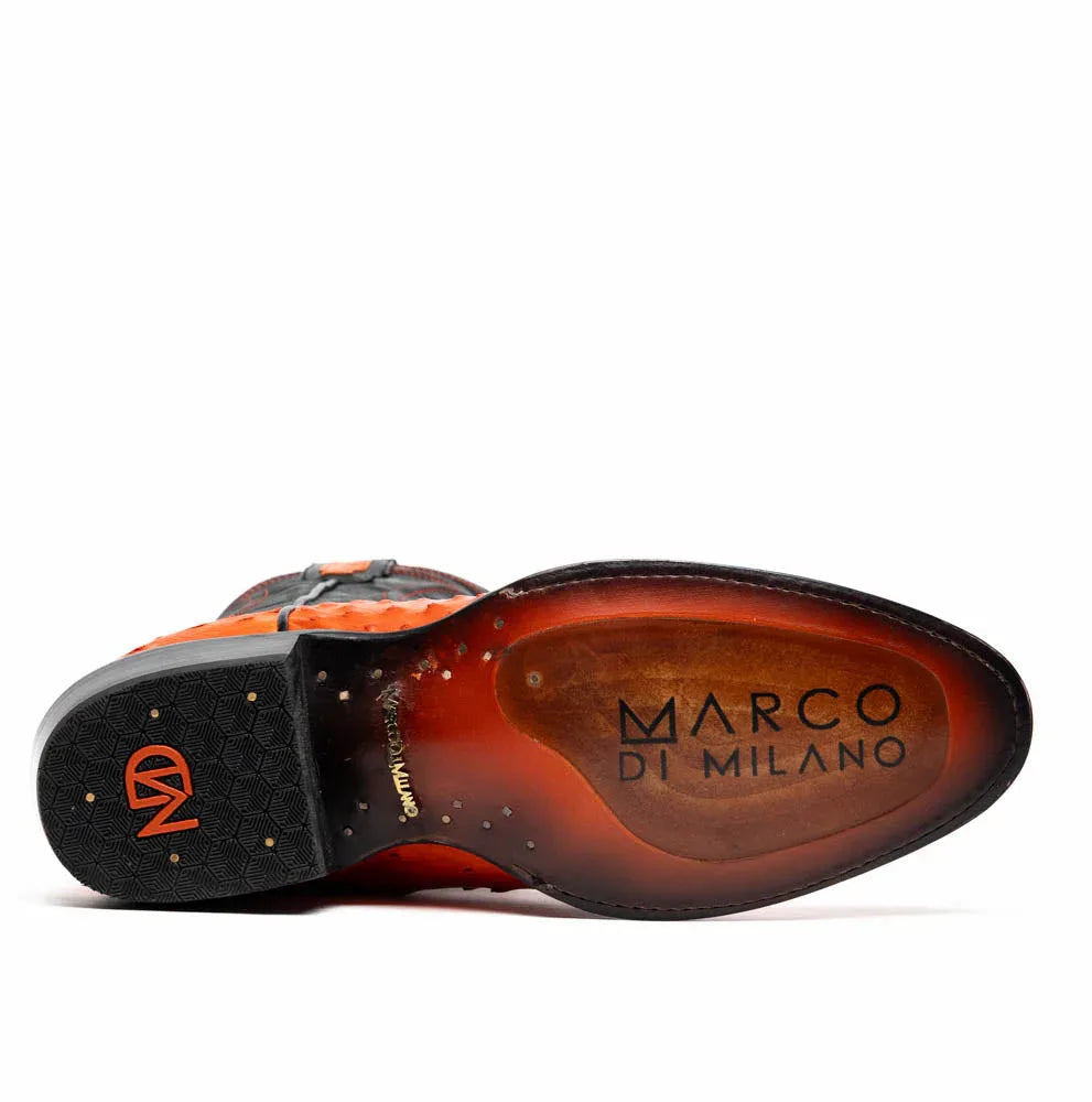 Side profile of the Savannah Orange boot emphasizing craftsmanship and classic Western style.