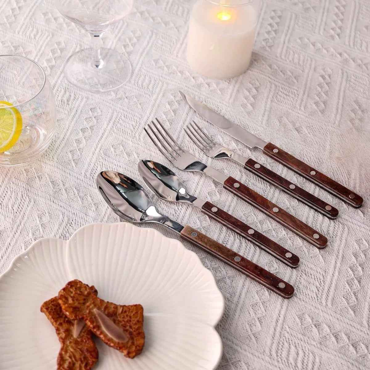 Set Of 10 Pcs Modern Nebula Cutlery, Bistrot Style Rivet Flatware Set