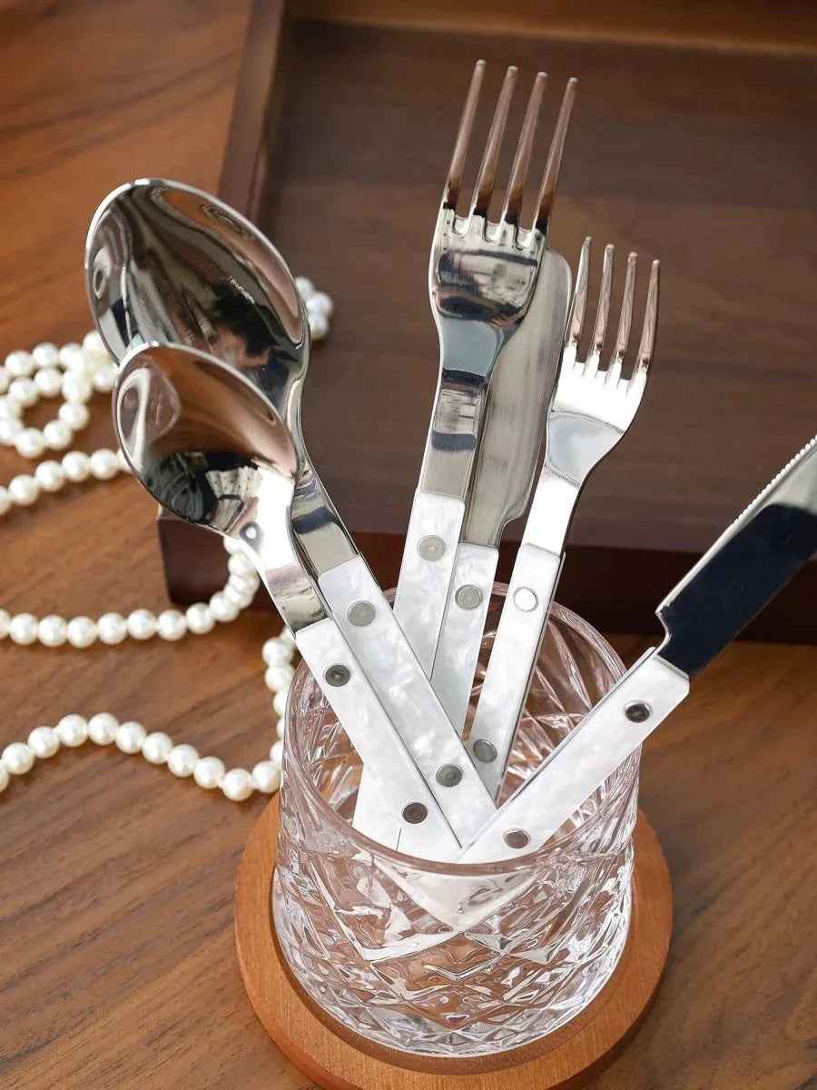 Set Of 10 Pcs Modern Nebula Cutlery, Bistrot Style Rivet Flatware Set