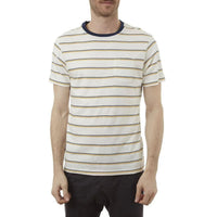 Side view of Edgar Striped Tee worn by model, showing fit and short sleeves.