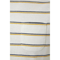 Close-up of the Edgar Striped Tee crew neck and shoulder seam detail.