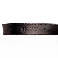 Detailed shot of Texas Belt’s antique-finish western buckle and textured caiman crocodile leather